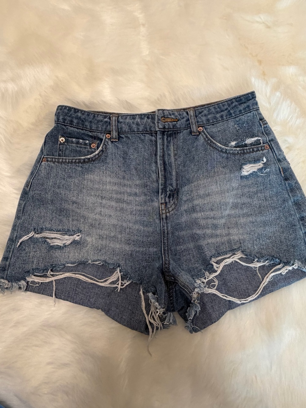 wild fable Distressed Dark Blue High-Rise Jean Shorts